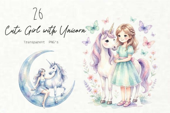 Download Cute Girl with Unicorn PNG Clipart - Cute girl Collection
