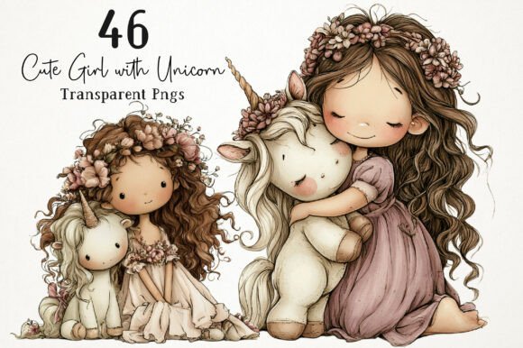 Download Cute Girl with Unicorn PNG Clipart - Cute girl Collection