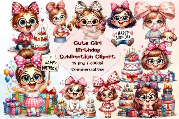 Download Cute Girl Birthday Sublimation Clipart - Cute girl Collection
