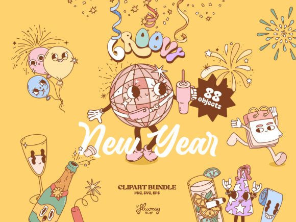 Download Groovy Retro New Year Party Bundle - Premium Resources