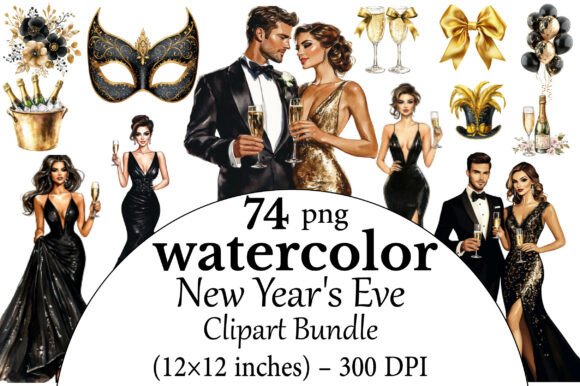 Download Watercolor New Year's Eve PNG Clipart Bu - Premium Bundle