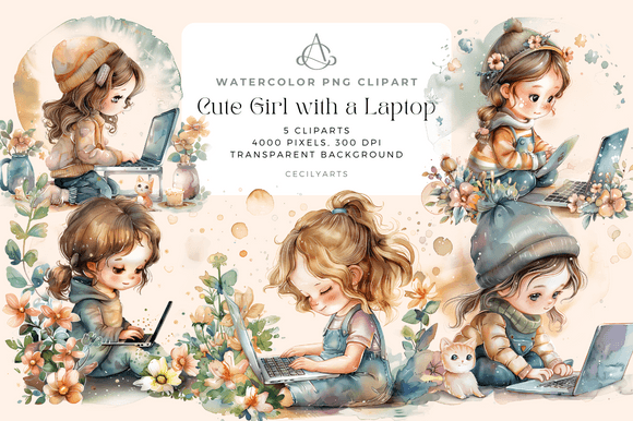 Download Cute Girl with a Laptop Cliparts - Cute girl Collection